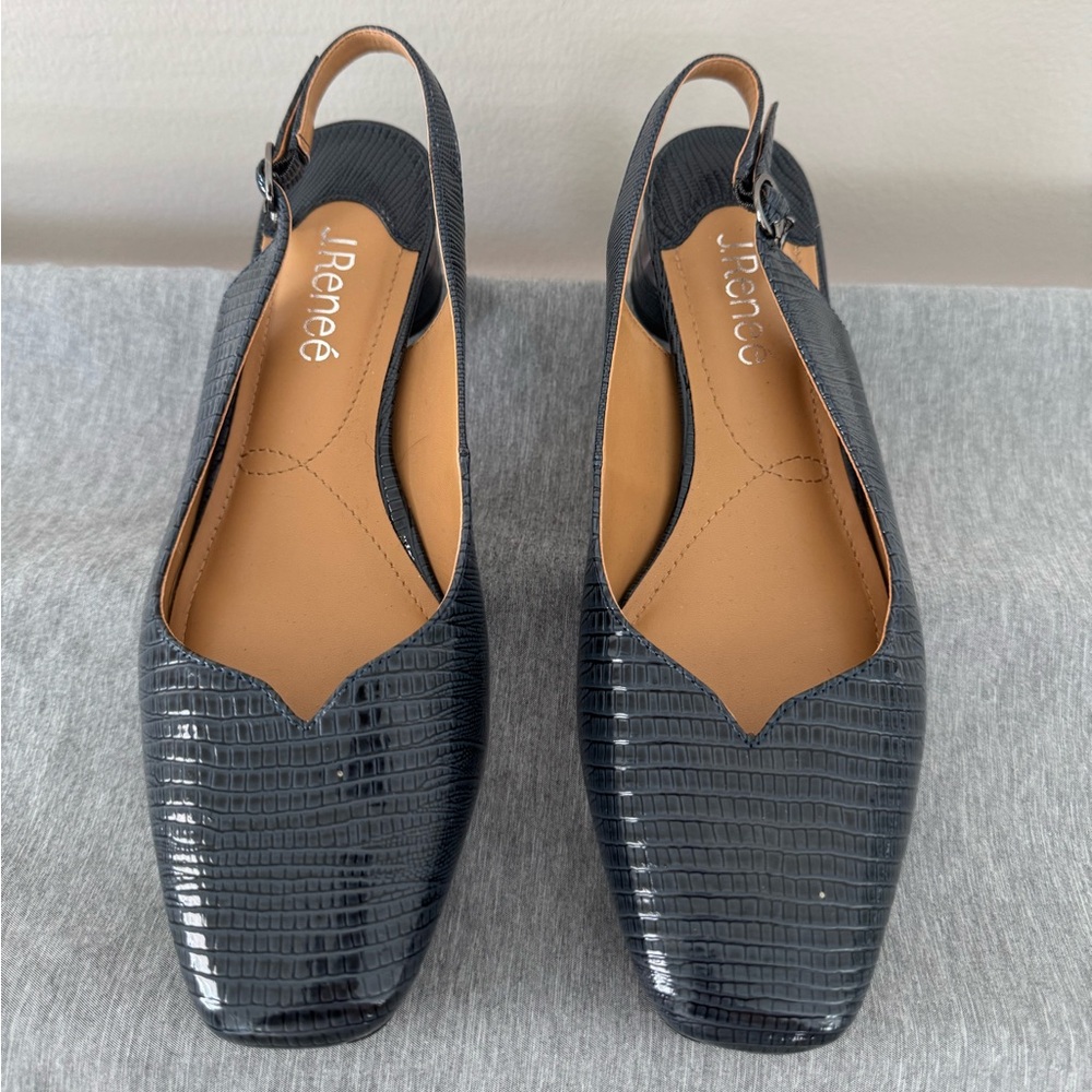 J.Renee Croc Embossed Navy Blue Slingback Flats